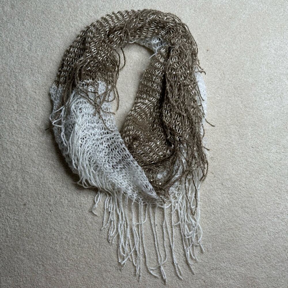 Brown and White Textured Infinity Scarf